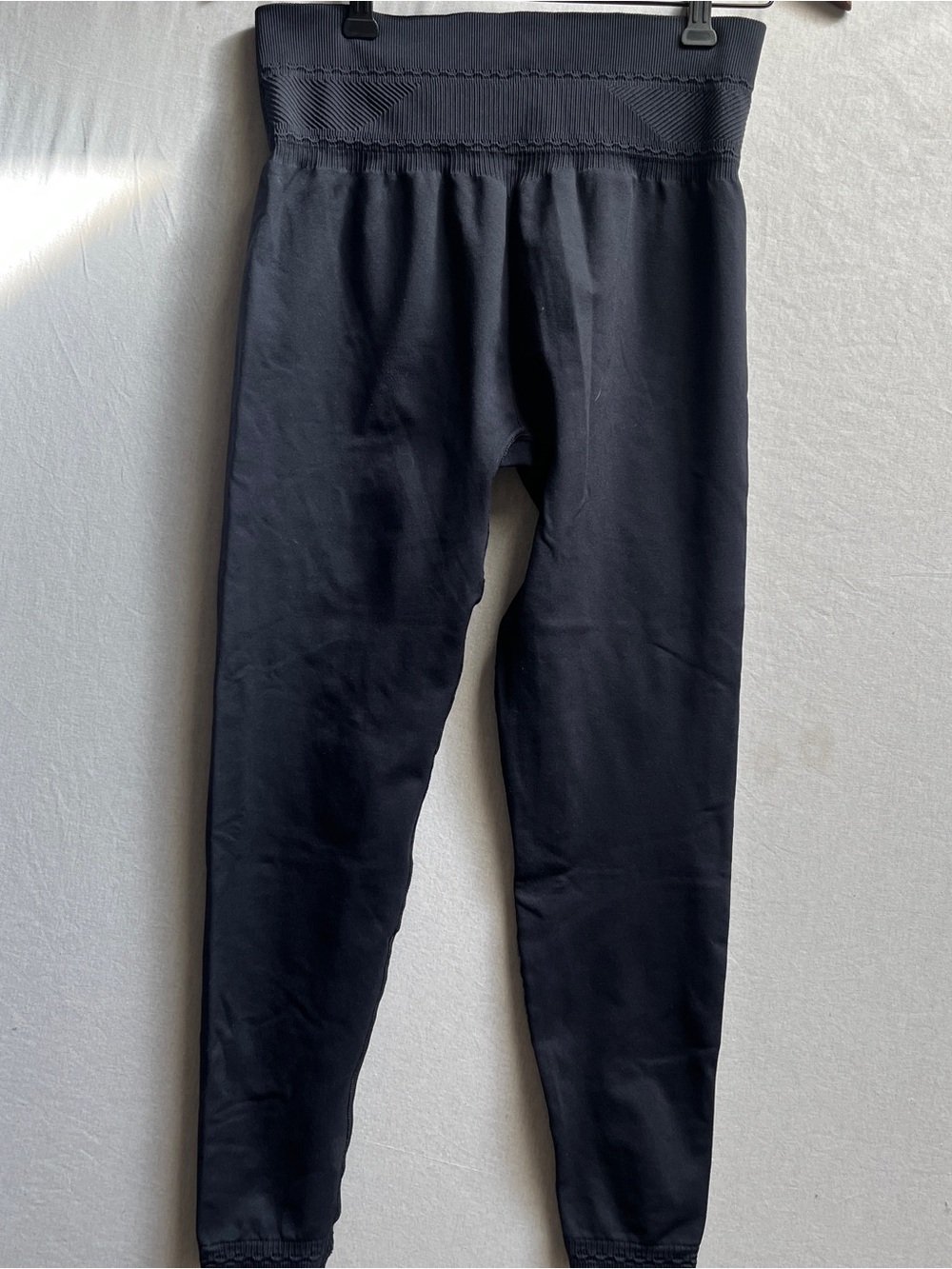 Gymshark High Waist Black Leggings Textured Wide Waistband Full Length Slim Fit